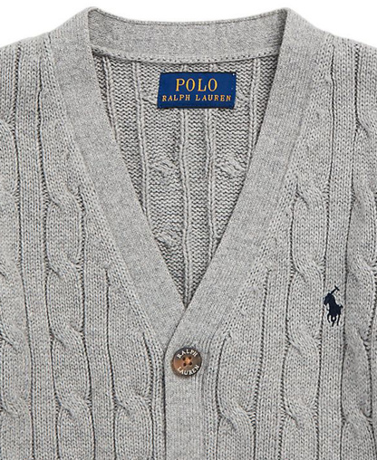 Polo Ralph Lauren Toddler and Little Boys Cable-Knit Cotton V-Neck Cardigan Sweater - Andover Heather