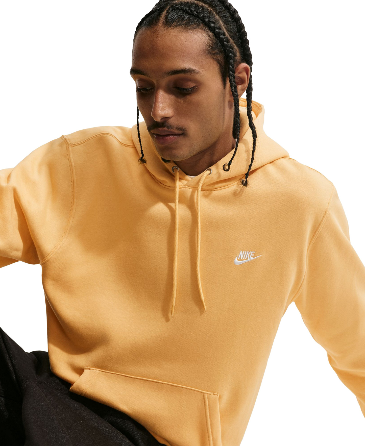 Nike Men's Club Pullover Fleece Hoodie Logo - Topaz Gold/topaz Gold/white
