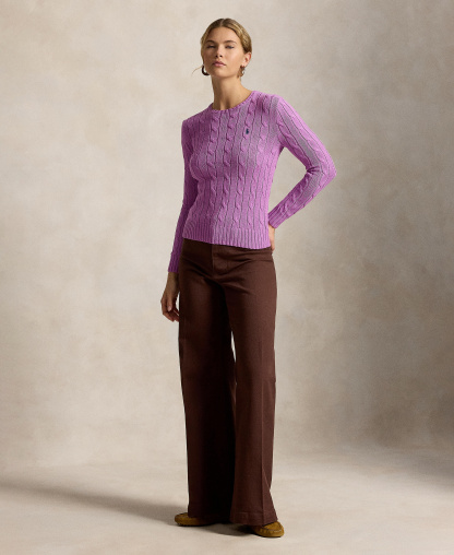 Polo Ralph Lauren Women's Cable-Knit Cotton Crewneck Sweater - Thistle Pink