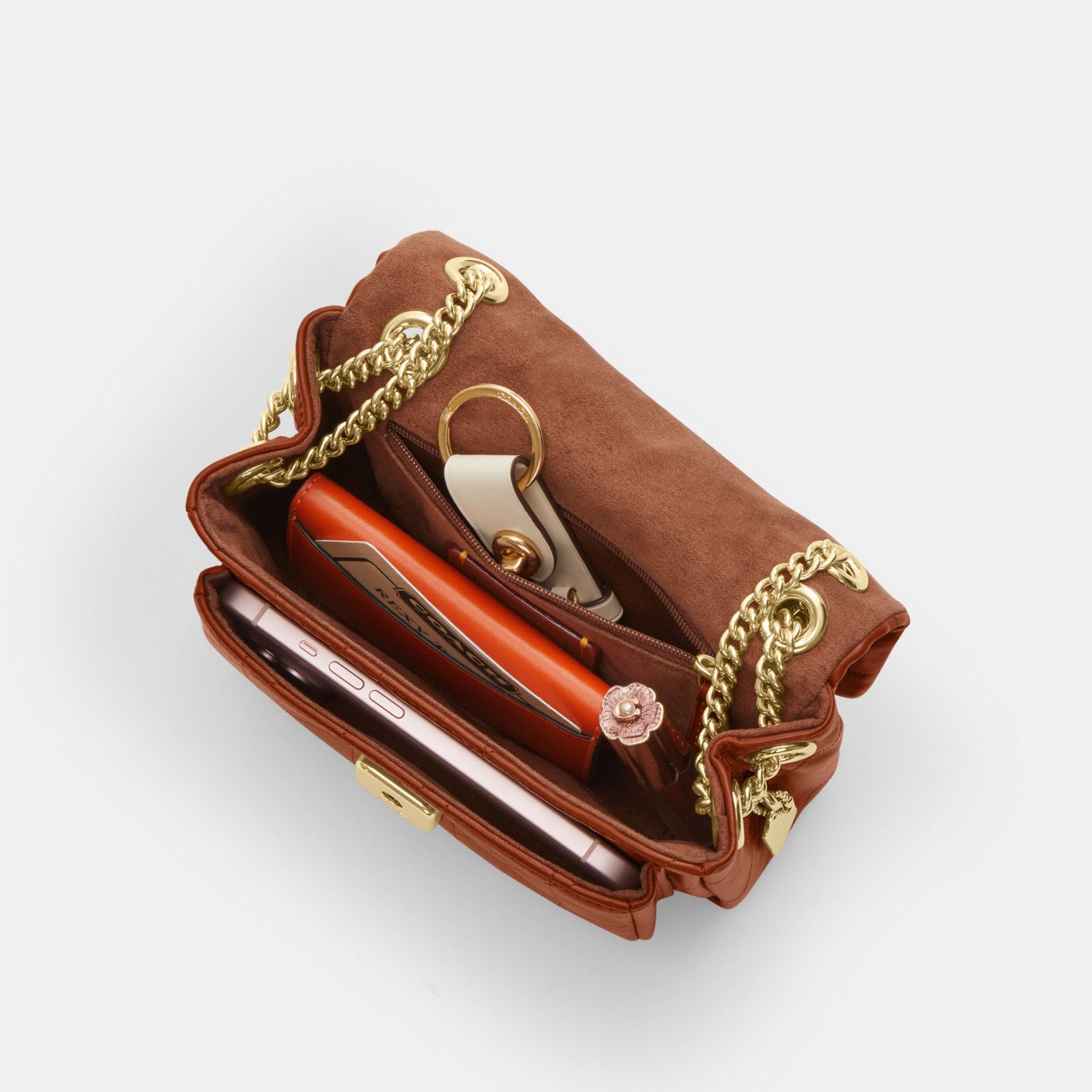 Elodie Crossbody Bag 18 With Quilting - Gold/Cinnamon - view 5