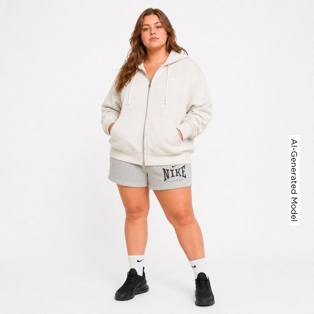 Women's Nithtke Sportswear Phoenix Fleece 4" High-Waisted Shorts - Pure Platinum/Heather/Midnight Navy