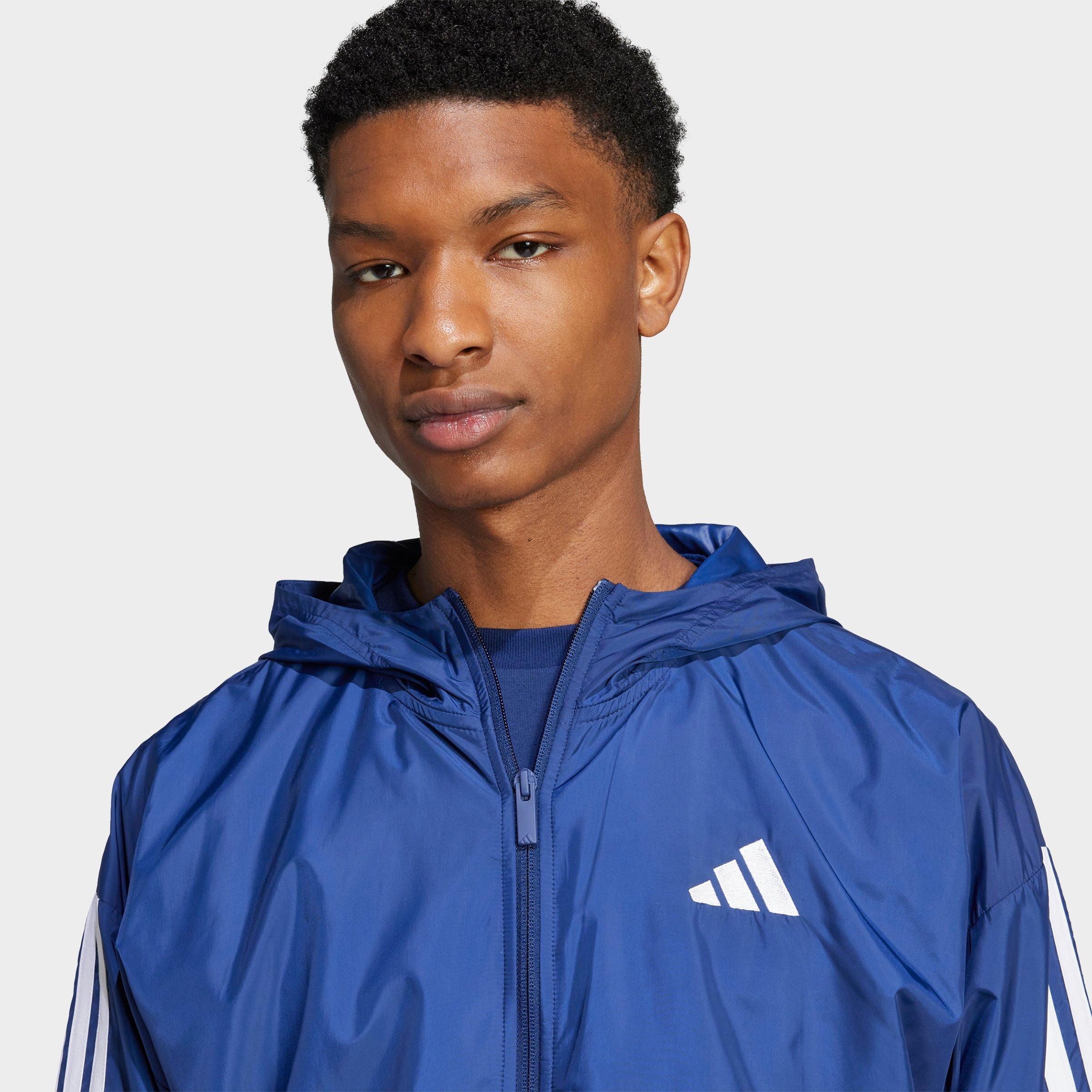 Men's adidas Essentials 3-Stripes Full-Zip Windbreaker Jacket - Dark Blue/White