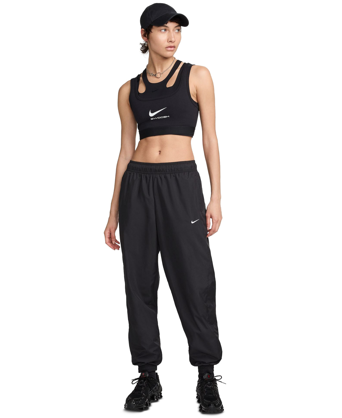 Nike Women's Sportswear Classic Woven Mid-Rise Jogger Pants - Black/White