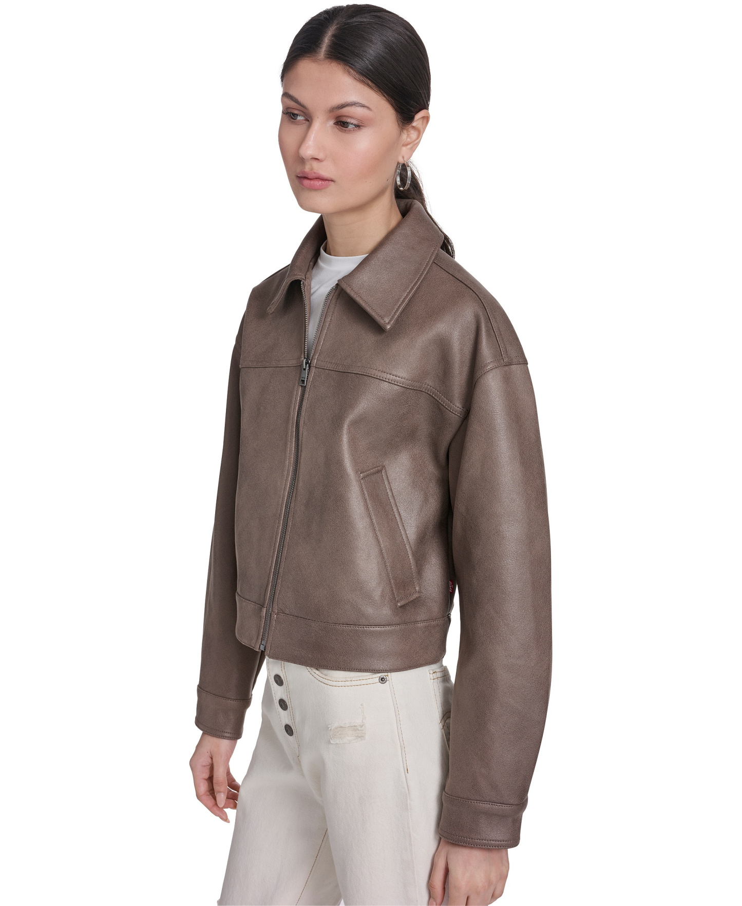 Levi's Women's Faux Suede Relaxed-Fit Zip-Front Jacket - Pine Bark