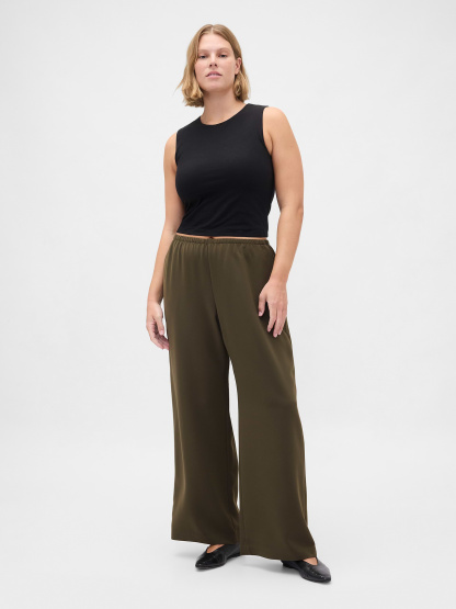 Easy Wide-Leg Pants - Black moss green