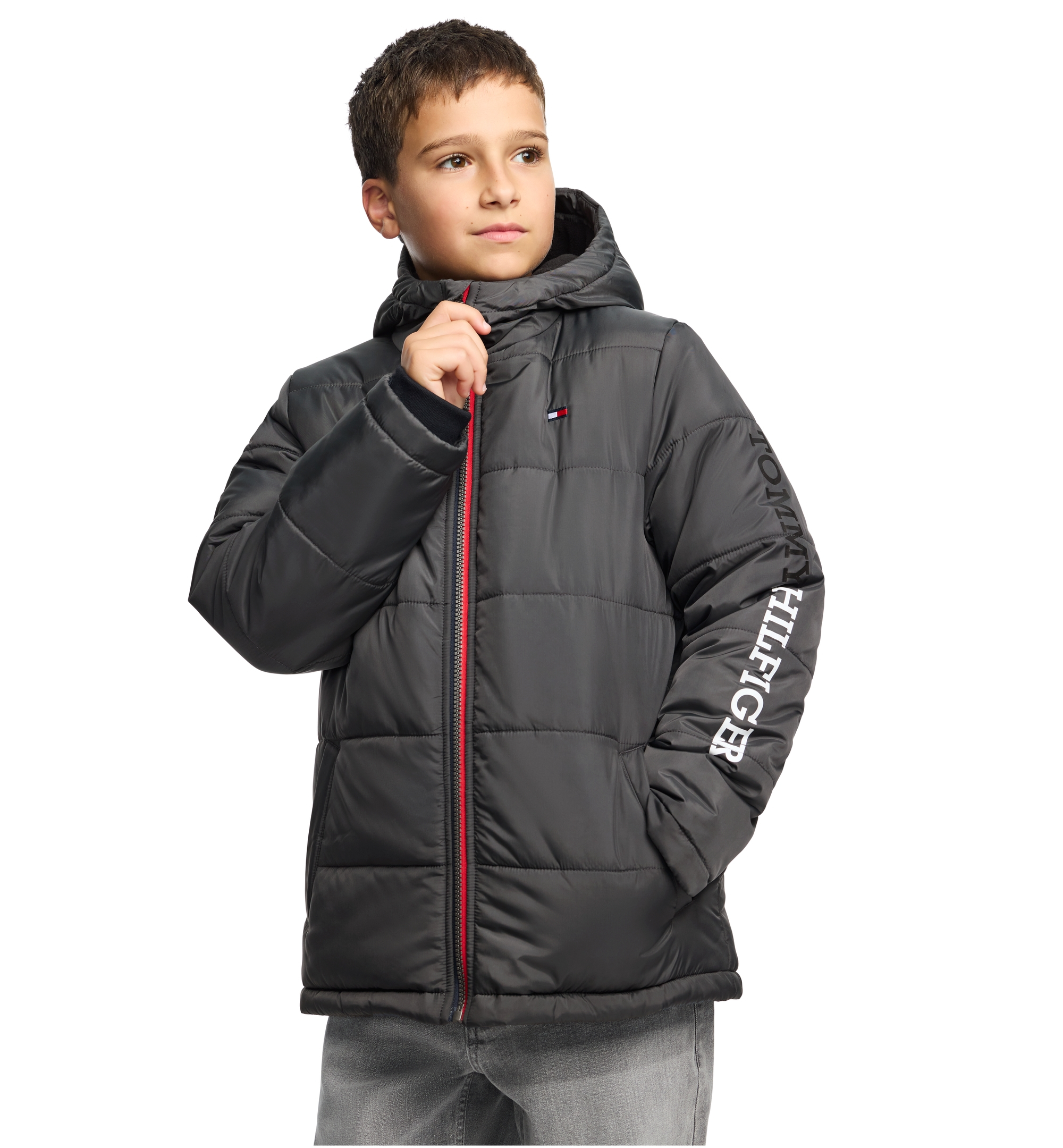 Tommy Hilfiger Boys' 8-20 Logo Puffer Jacket - Dark Gray