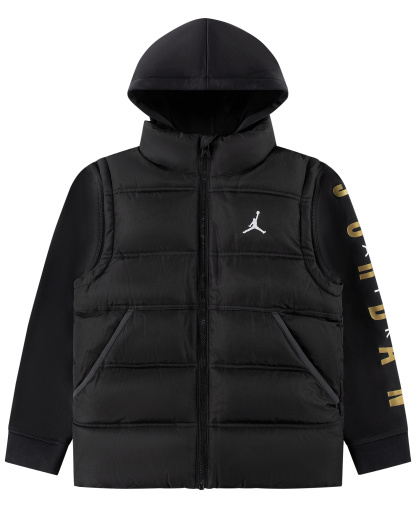 Jordan Boys' 8-20 Layered-Look Hooded Jacket - Black/Gold