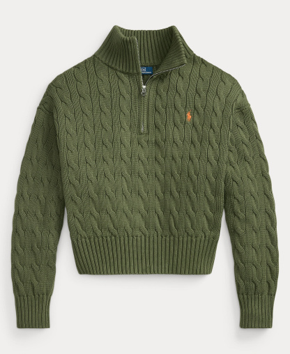 Polo Ralph Lauren Women's Cable-Knit Cotton Quarter-Zip Sweater - Dense Olive