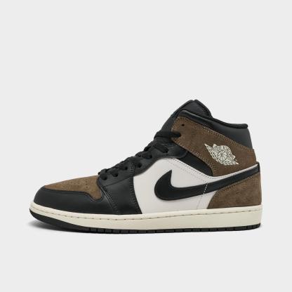 Men's Air Jordan Retro 1 Mid Casual Shoes - Black/Palomino/University Red/Phantom - Left shoe facing left. Outside of the shoe. - view 1