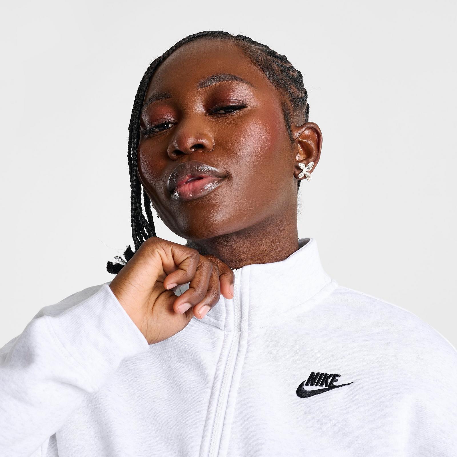 Women's Nike Sportswear Club Fleece Loose Track Jacket - Birch Heather/Black