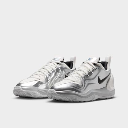 Girls' Big Kids' Nithtke A'Two A'ja Wilson Basketball Shoes - Summit White/Metallic Silver/Black - Both shoes facing left