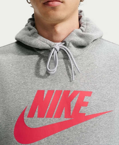 Nike Men's Club Fleece Standard-Fit Logo-Print Hoodie - Dark Grey Heather/University Red