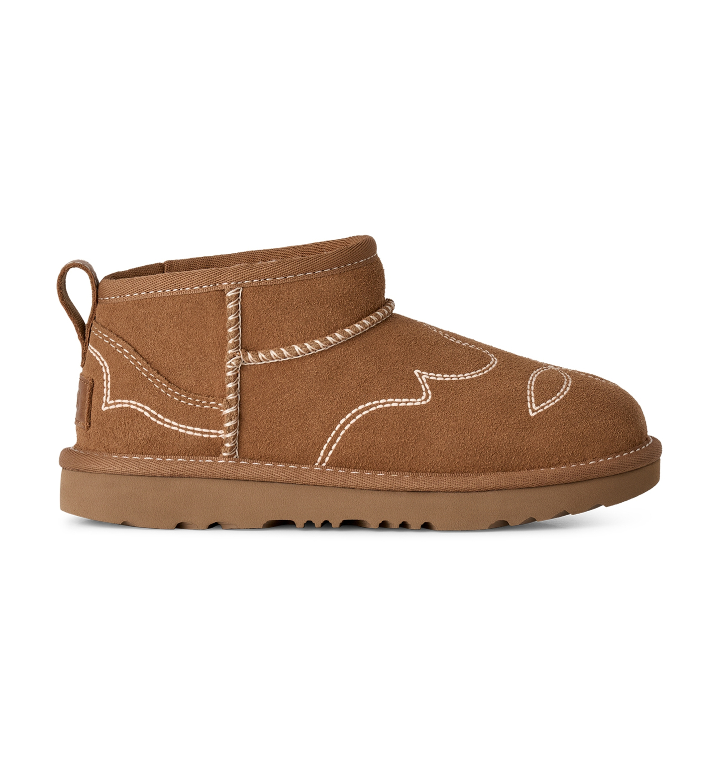 UGG® Kids Classic Ultra Mini Western Round Toe Booties - Chestnut