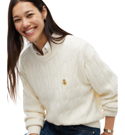 Tommy Hilfiger Women's American Icons 100% Wool Cable-Knit Crewneck Sweater, Macy's Exclusive - Ivory Petal