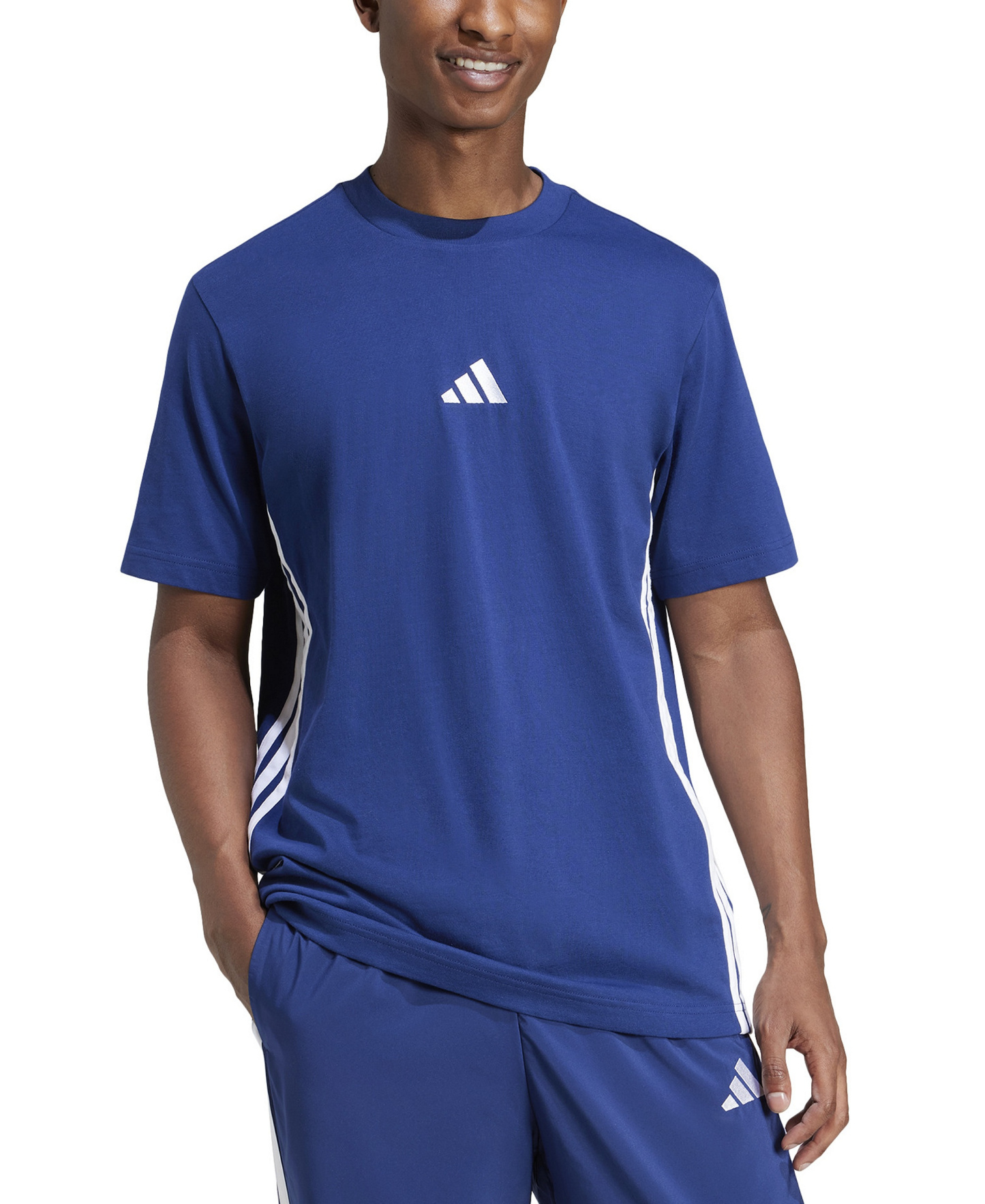 adidas Men's Essential 3-Stripes Single Jersey T-Shirt - Dark Blue/White