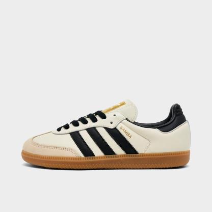 Women's adidas Originals Samba OG Casual Shoes - Part 1 - Cream White/Core Black/Sand Strata - Left shoe facing left. Outside of the shoe.