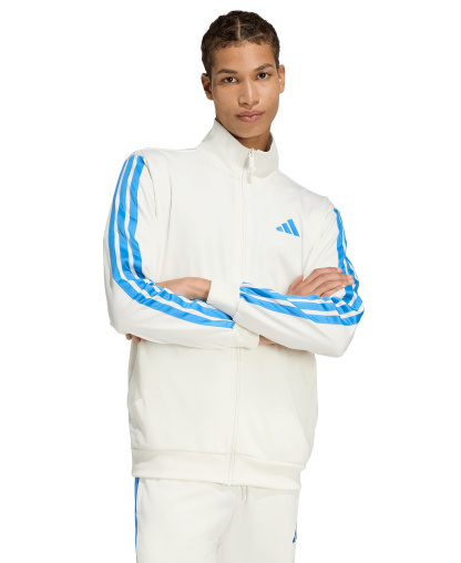 adidas Men's 3-Stripes Tricot Track Jacket - Off White/Ray Blue