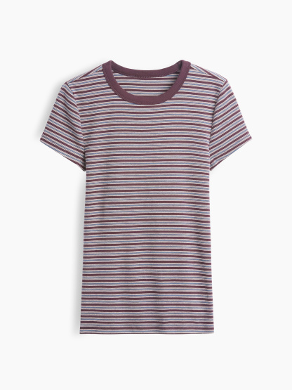 Modern Crew T-Shirt - Purple burgundy & blue stripe