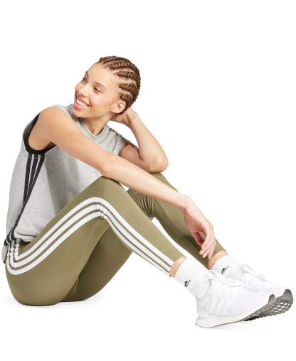 adidas Plus Size Essentials 3-Stripes Cotton Leggings - Olive Strata/white