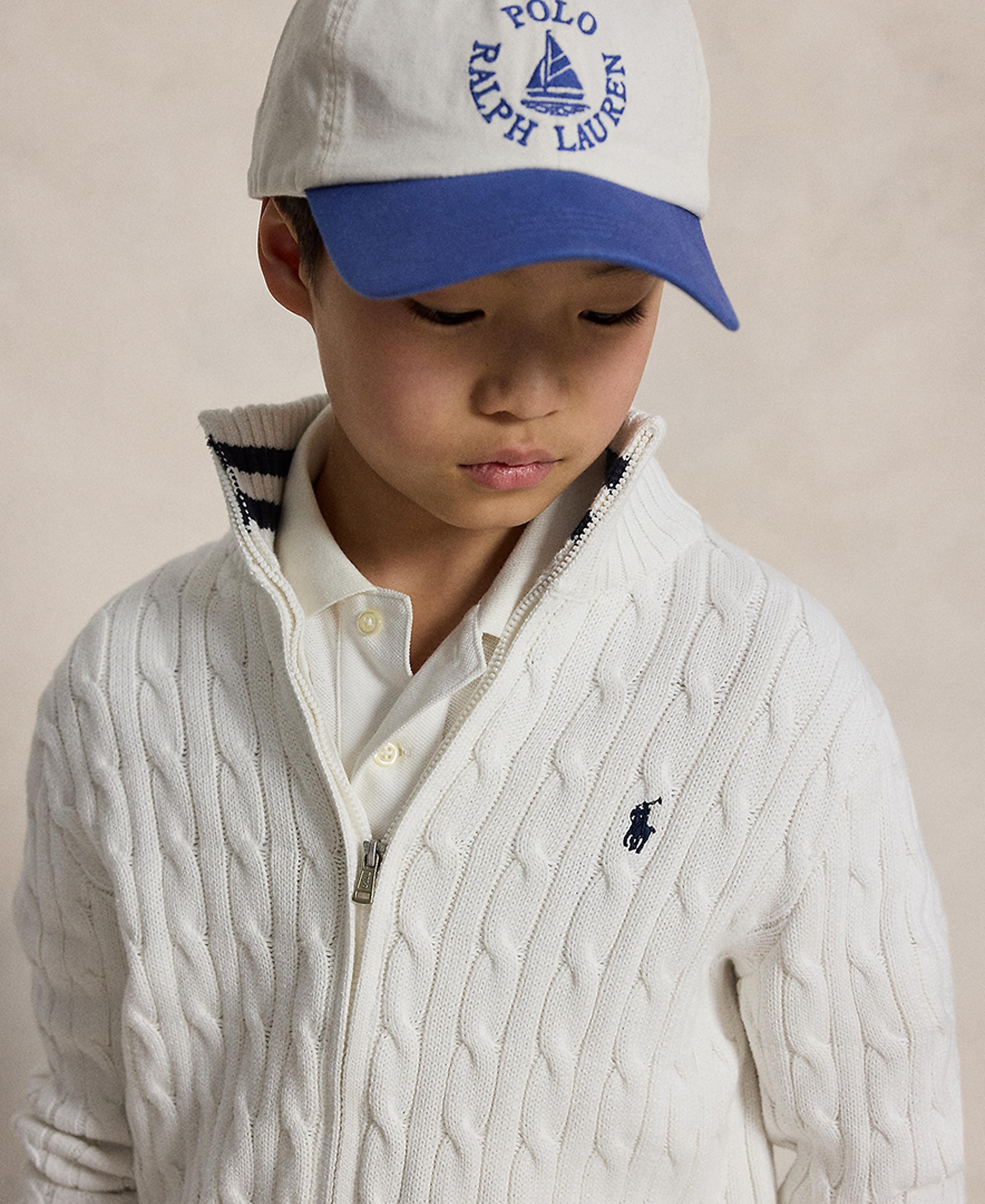 Polo Ralph Lauren Boys' 8-20 Cable-Knit Cotton Full-Zip Sweater - White