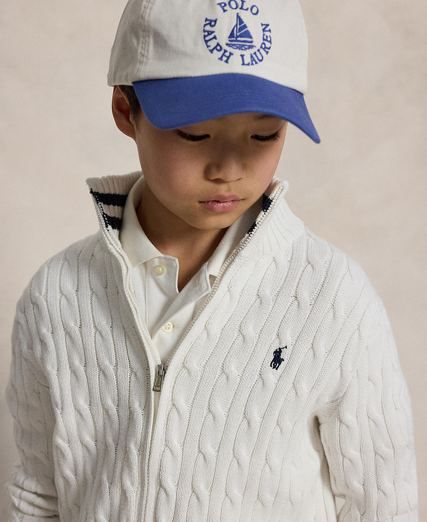 Polo Ralph Lauren Boys' 8-20 Cable-Knit Cotton Full-Zip Sweater - White