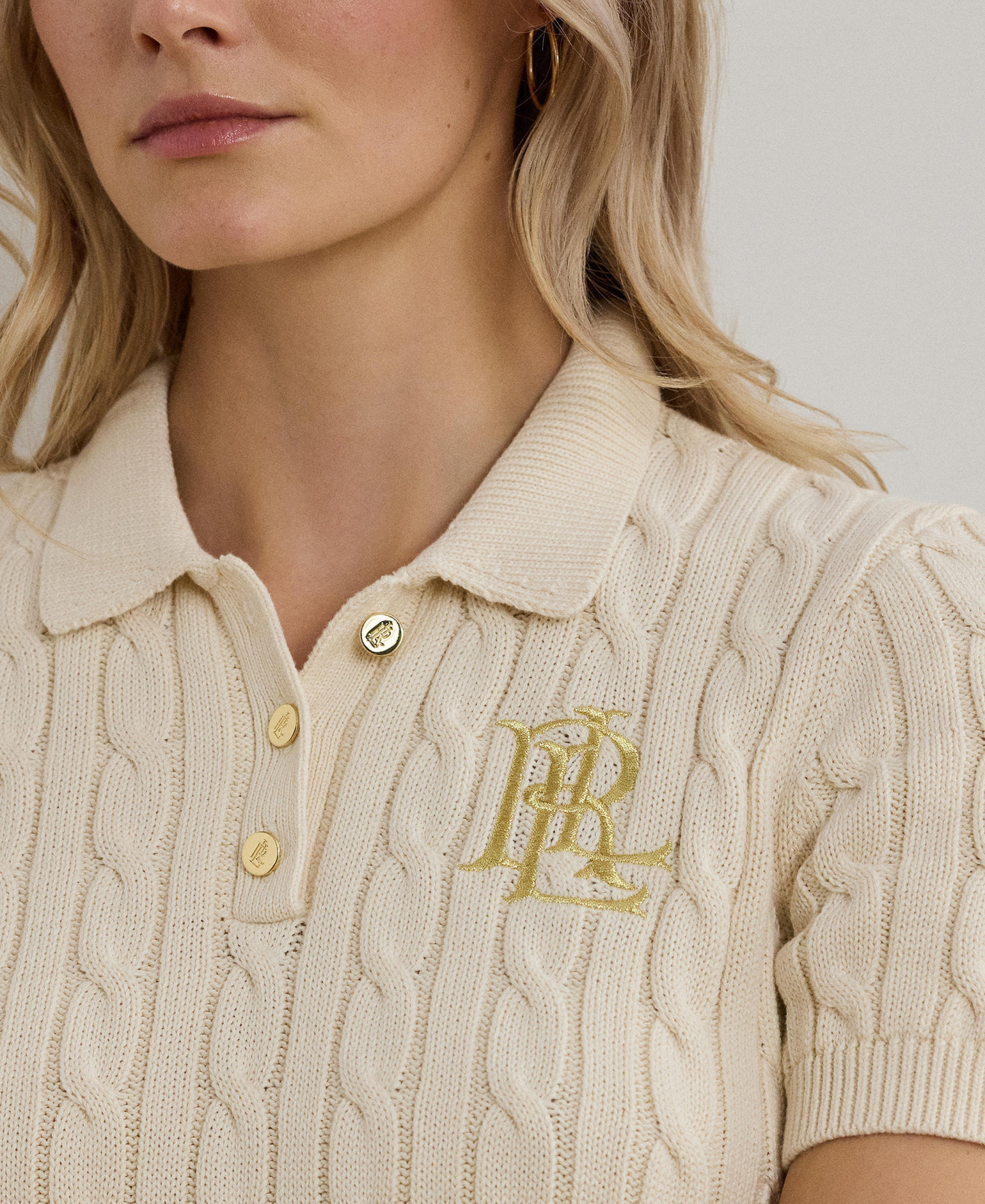 Lauren Ralph Lauren Women's Cable-Knit Sweater Polo - Mascarpone Cream