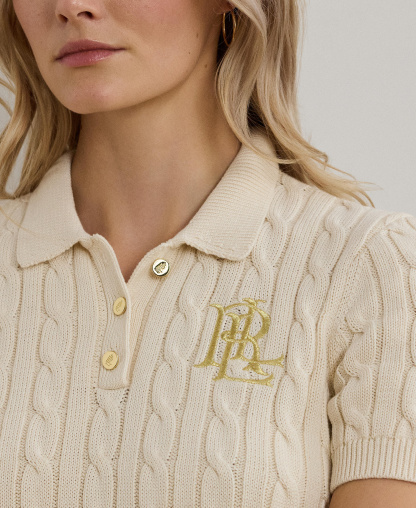 Lauren Ralph Lauren Women's Cable-Knit Sweater Polo - Mascarpone Cream