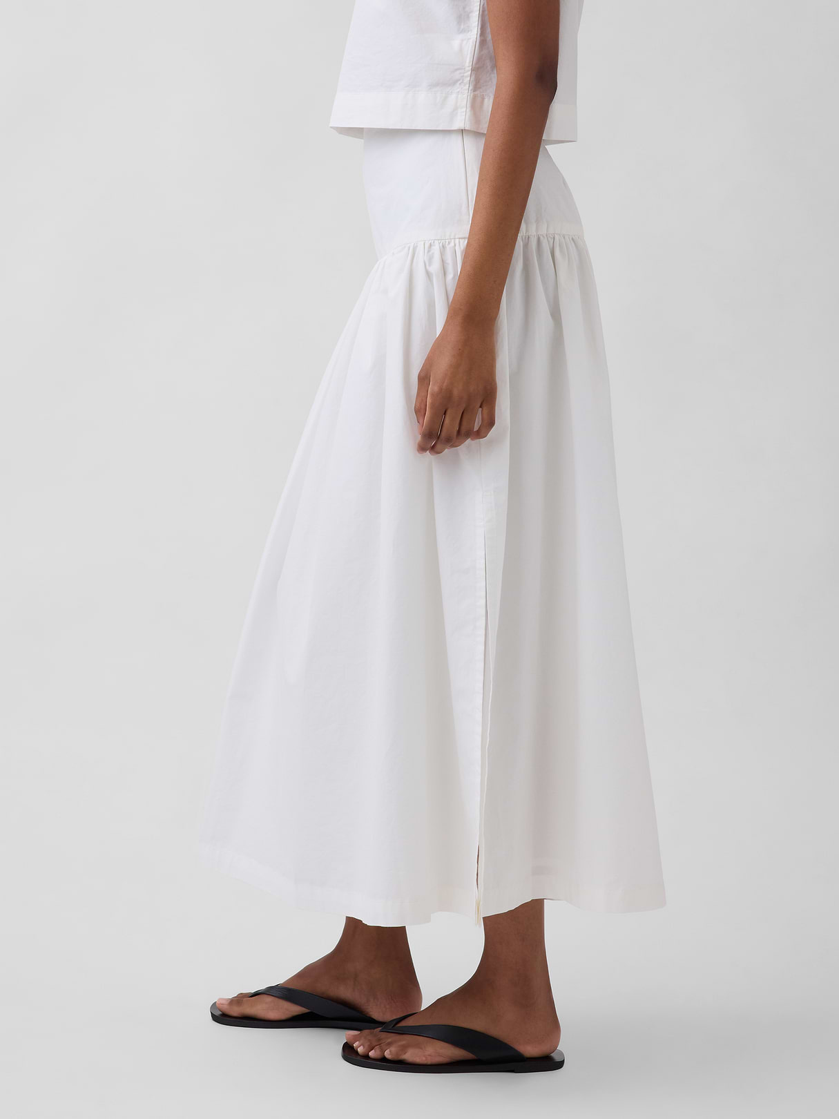 Poplin Drop-Waist Maxi Skirt - Optic white