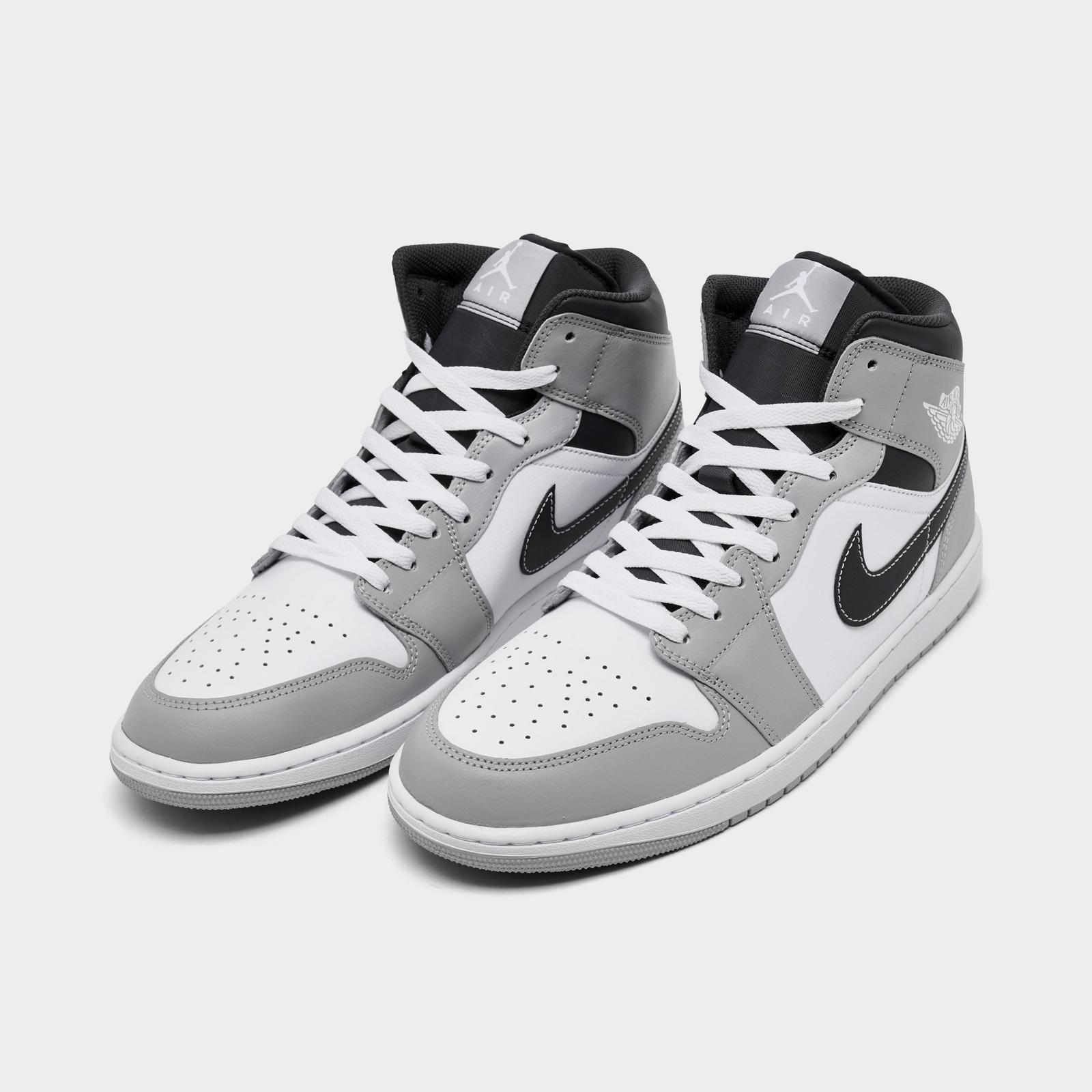 Men's Air Jordan Retro 1 Mid Casual Shoes - Light Smoke Grey/White/Anthracite - Left shoe facing left. Outside of the shoe. - view 2