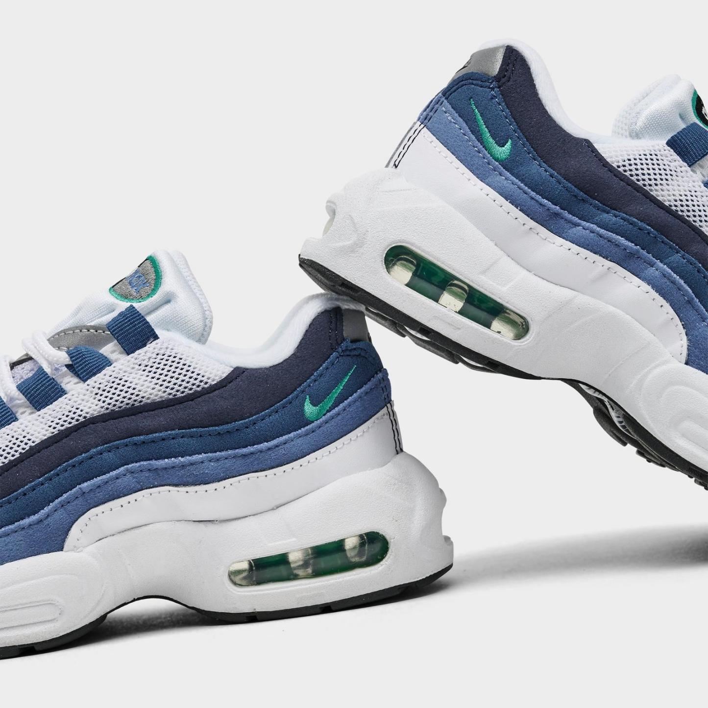 Little Kids' Nike Air Max 95 Casual Shoes - White/Emerald Green/Lake Blue