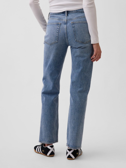 Mid Rise Relaxed Straight Jeans - Washed indigo
