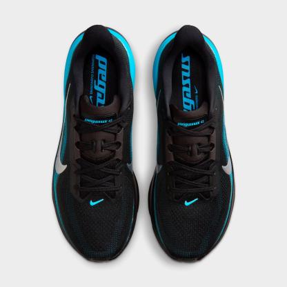 Men's Nithtke Pegasus 42 Running Shoes - Part 1 - Black/Metallic Silver/Light Current Blue - Top view