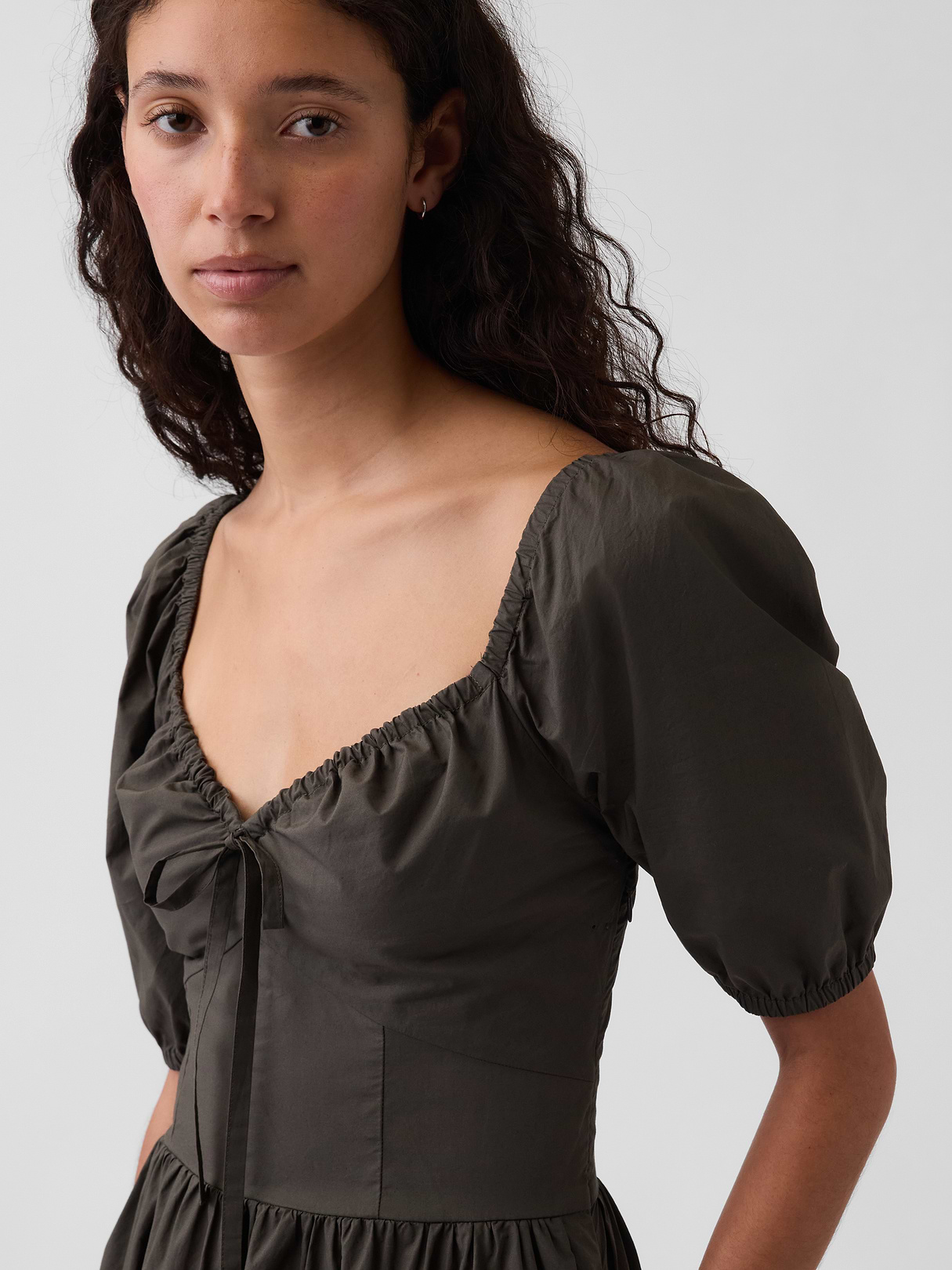 Puff-Sleeve Corset Maxi Dress - Bamboo green