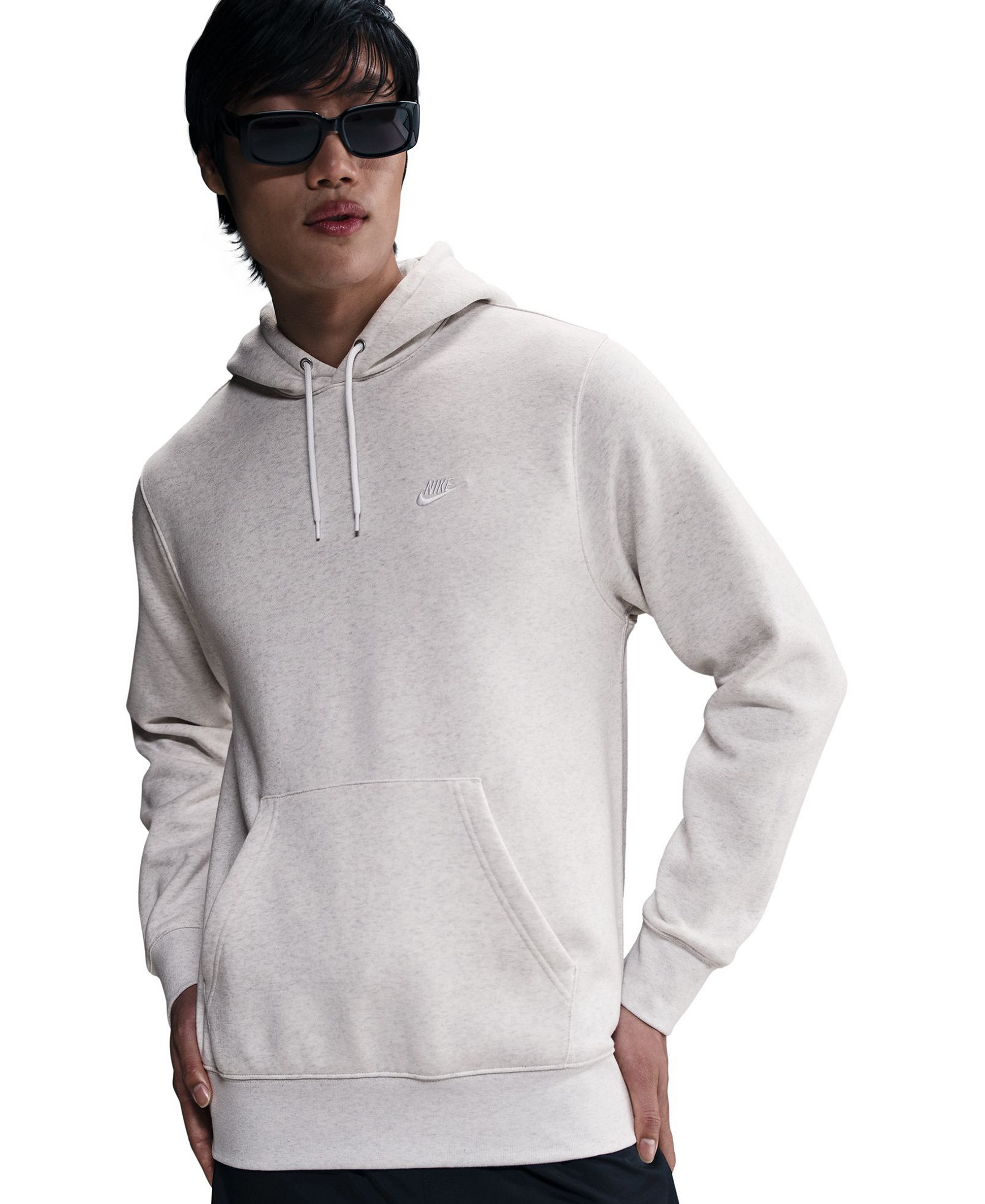 Nike Men's Club Pullover Fleece Hoodie Logo - Birch Heather/White