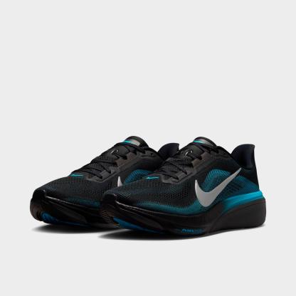 Men's Nithtke Pegasus 42 Running Shoes - Part 1 - Black/Metallic Silver/Light Current Blue - Both shoes facing left