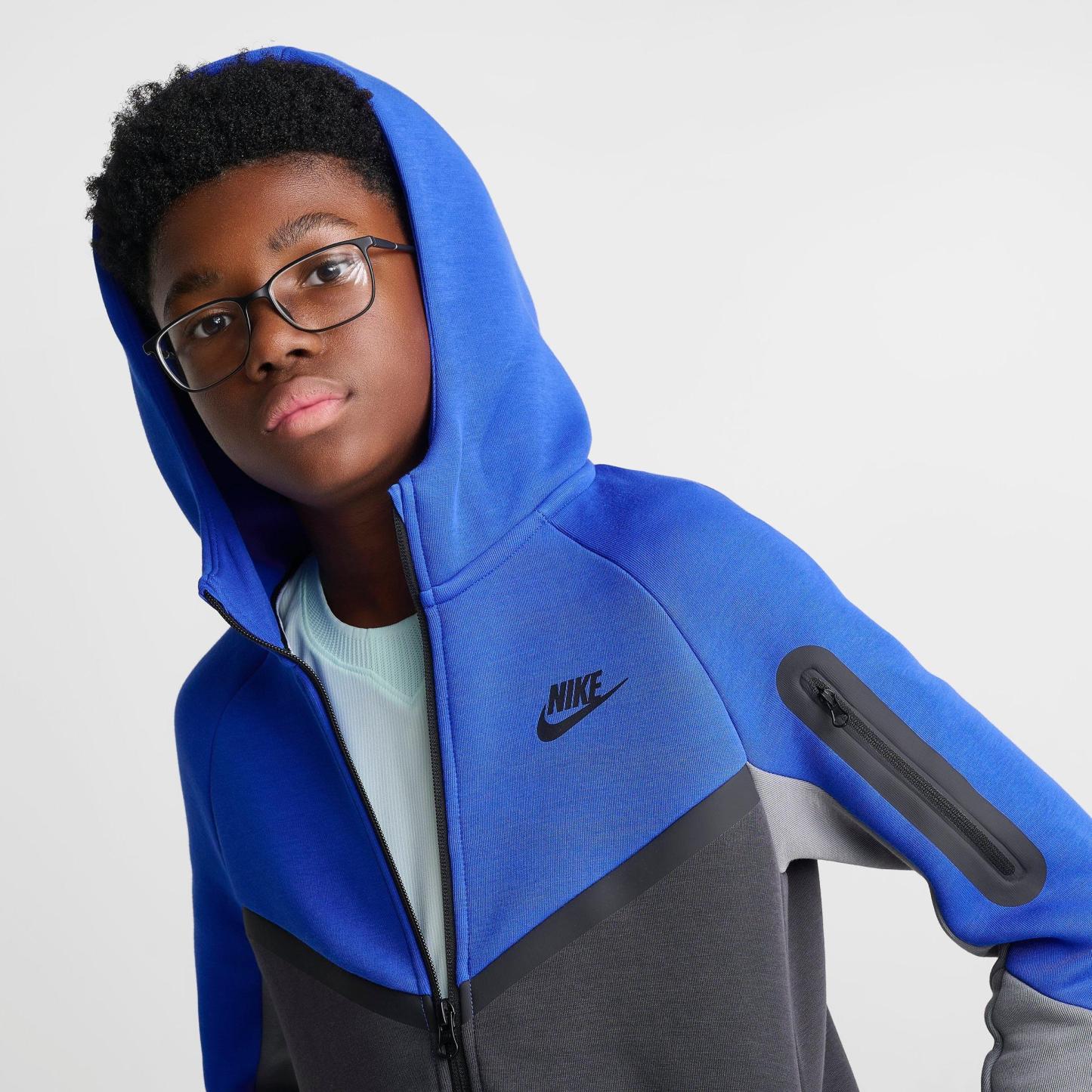 Big Kids' Nithtke Sportswear Tech Fleece Full-Zip Hoodie - Game Royal/Anthracite/Smoke Grey/Black