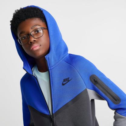 Big Kids' Nithtke Sportswear Tech Fleece Full-Zip Hoodie - Game Royal/Anthracite/Smoke Grey/Black