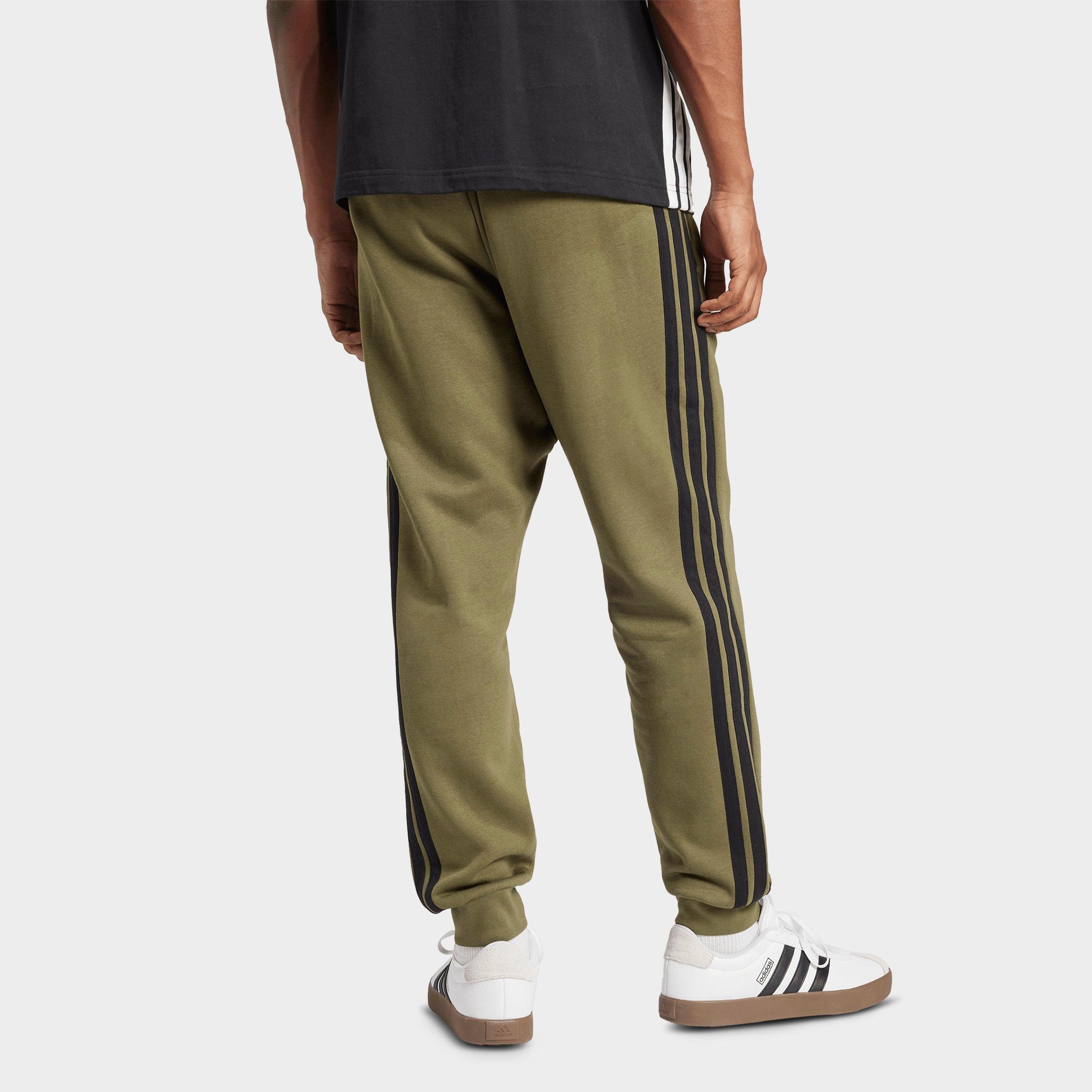 Men's adidas Essentials 3-Stripes Fleece Jogger Pants - Olive Strata/Black