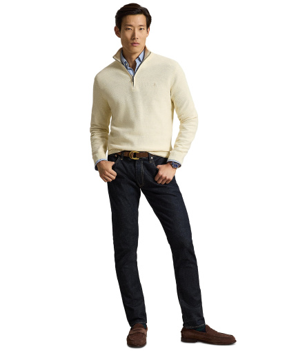 Polo Ralph Lauren Men's Mesh-Knit Cotton Quarter-Zip Sweater - Andover Cream