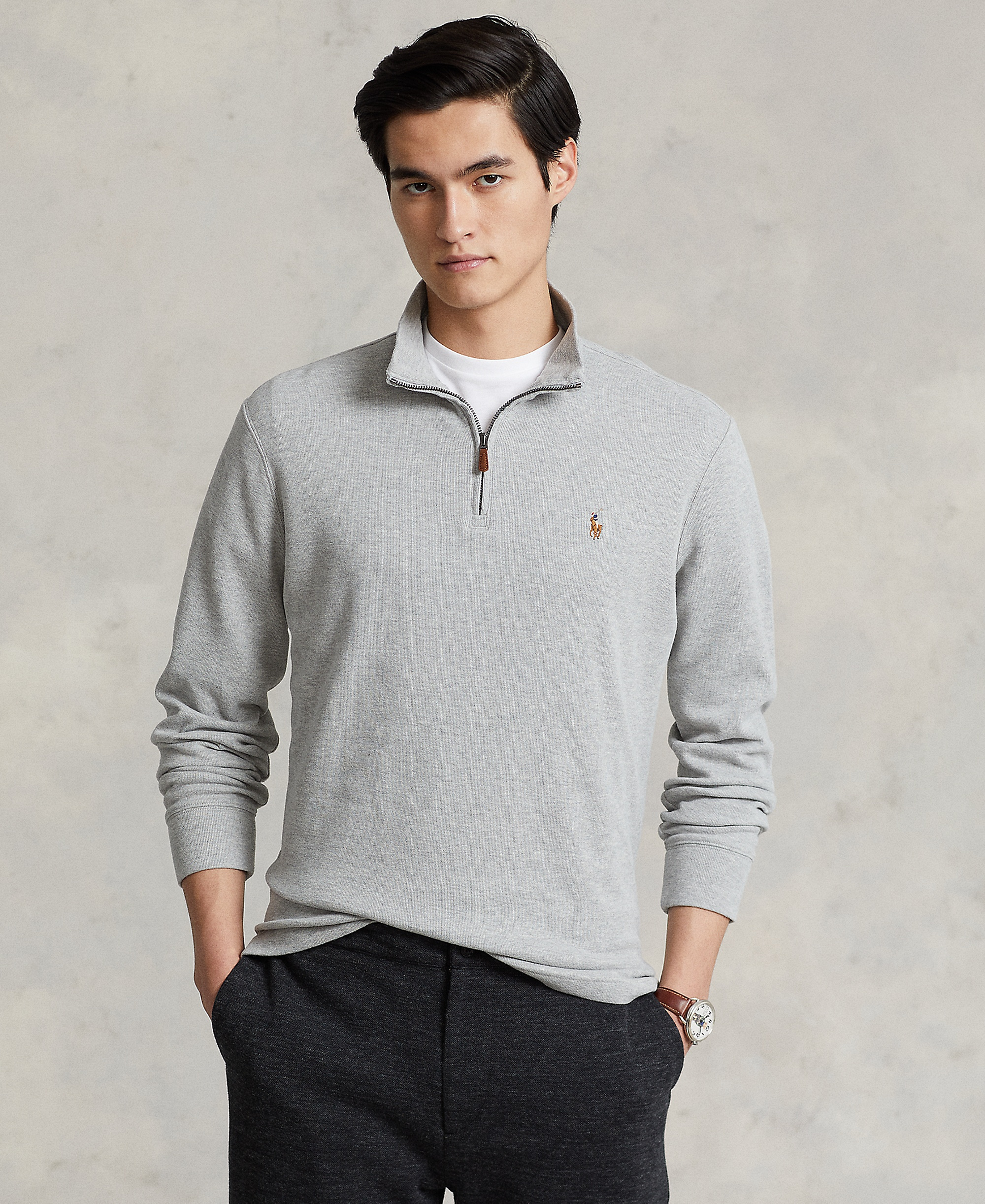 Polo Ralph Lauren Men's Estate-Rib Cotton Quarter-Zip Sweater - Andover Heather