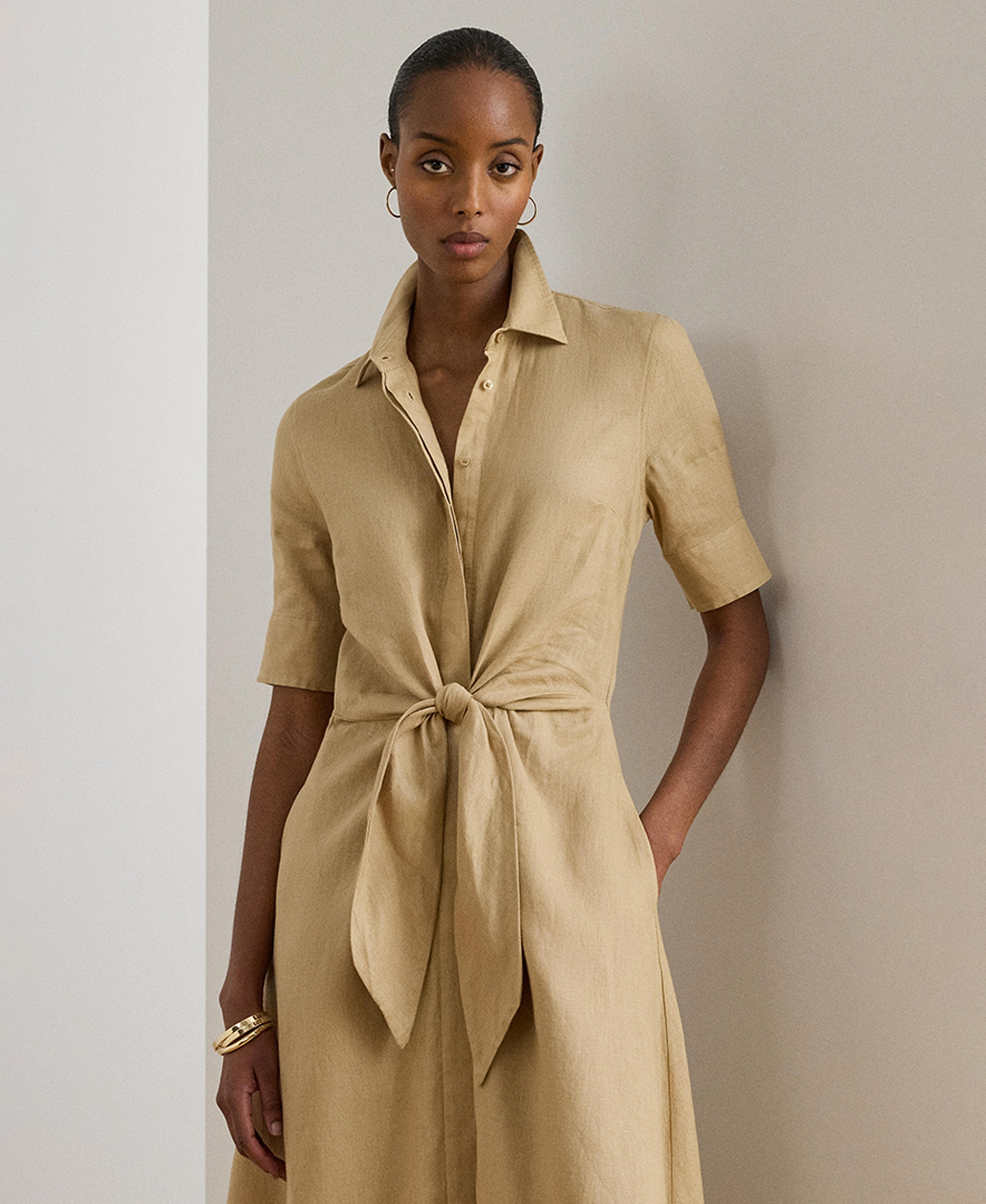Lauren Ralph Lauren 100% Linen Shirt Dress - Birch Tan