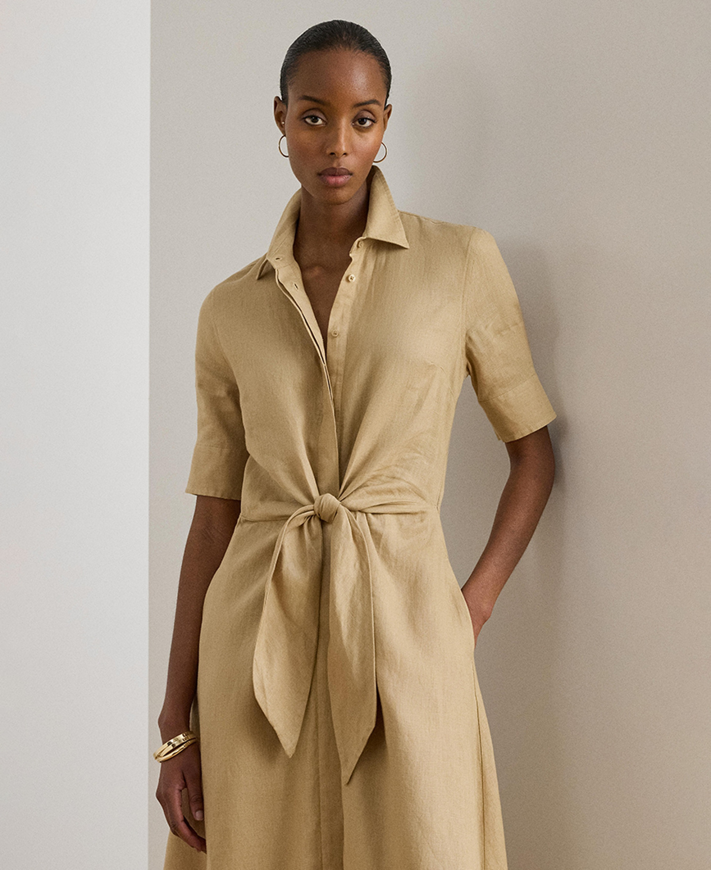 Lauren Ralph Lauren 100% Linen Shirt Dress - Birch Tan