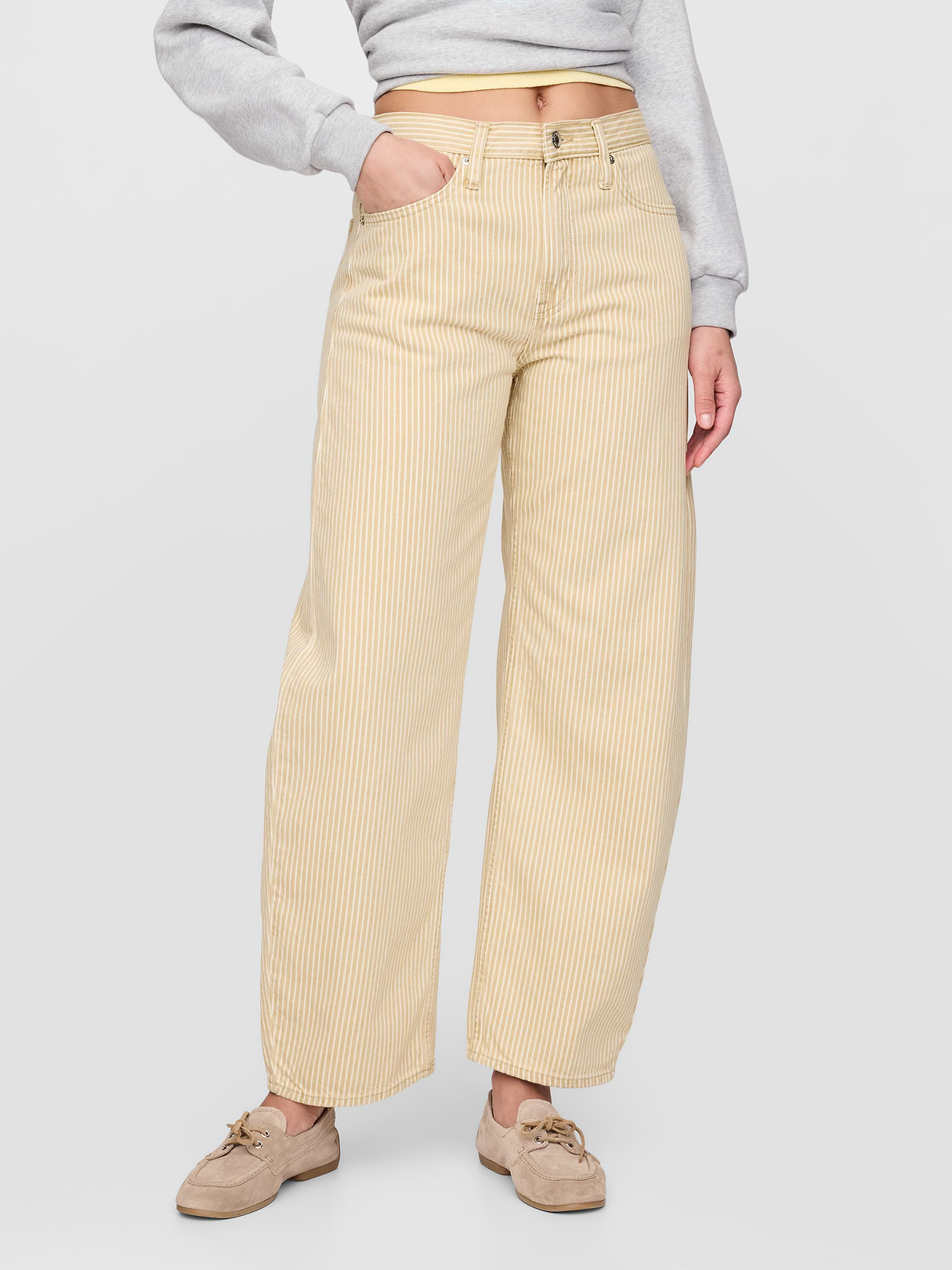 High Rise Barrel Jeans - Khaki stripe