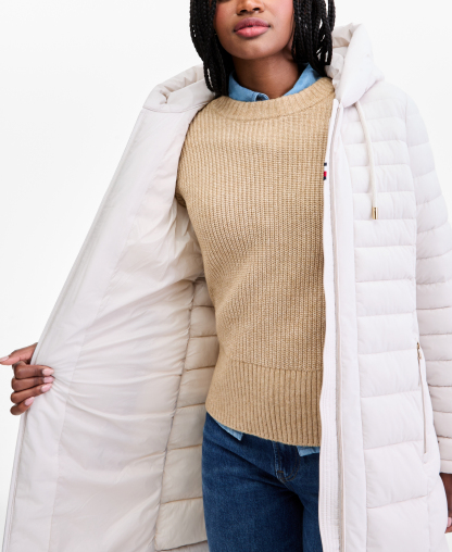 Tommy Hilfiger Women's Puffer Packable Hooded Coat - WHITE SAND