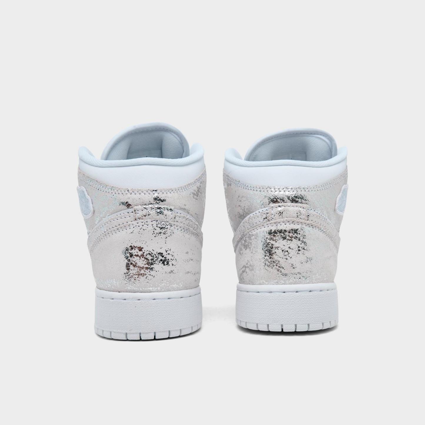 Big Kids' Air Jordan Retro 1 Mid SE Casual Shoes - White/White/White/Field Silver - view 4
