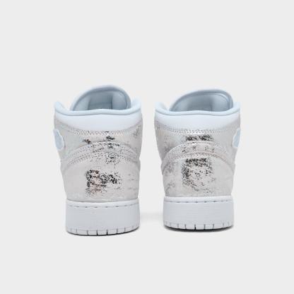 Big Kids' Air Jordan Retro 1 Mid SE Casual Shoes - White/White/White/Field Silver - view 4