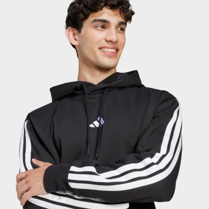 Men's adidas Essentials 3-Stripes Fleece Pullover Hoodie - Black/White - view 3