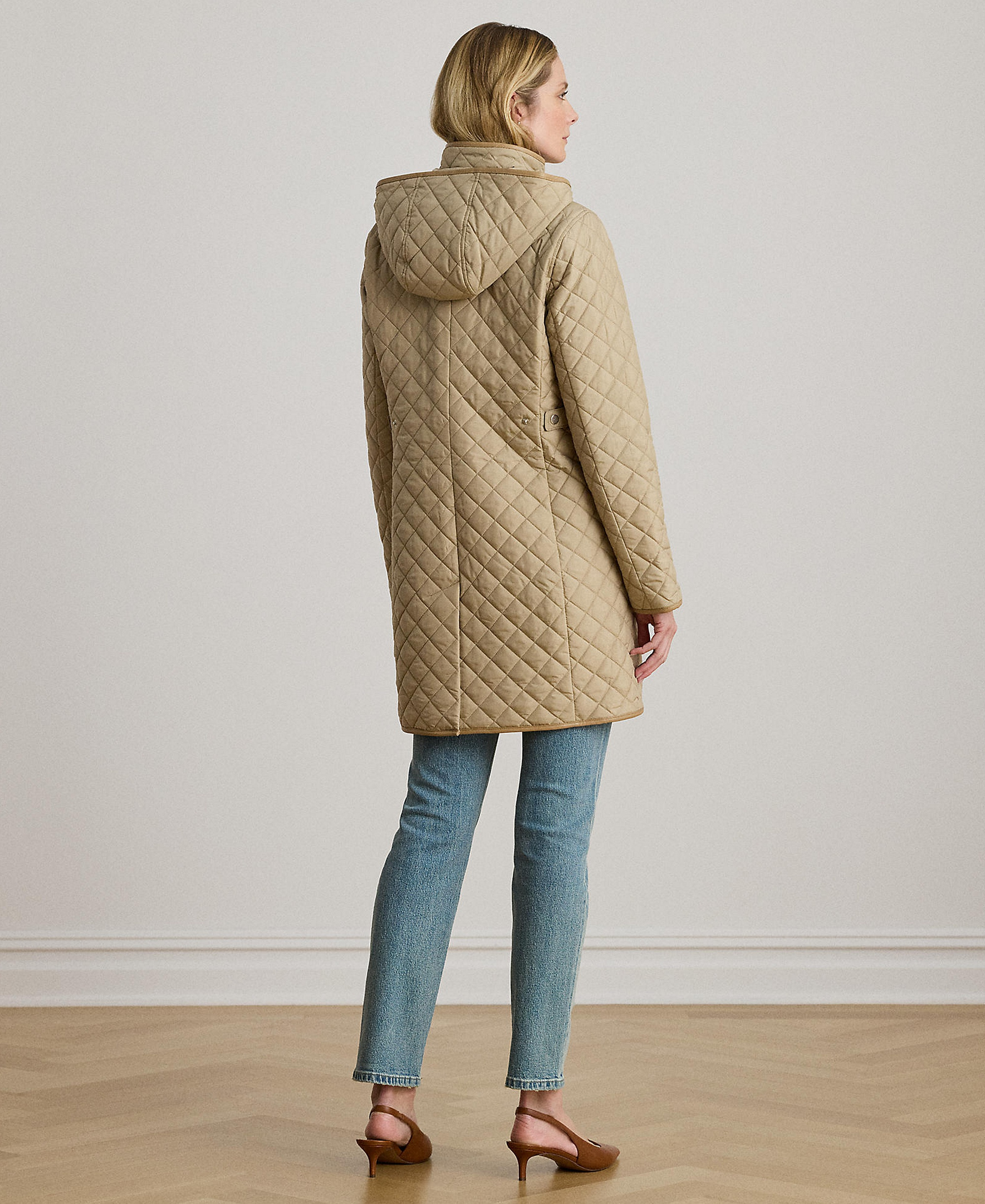 Lauren Ralph Lauren Womens Hooded Quilted Faux-Suede-Trim Coat - New birch