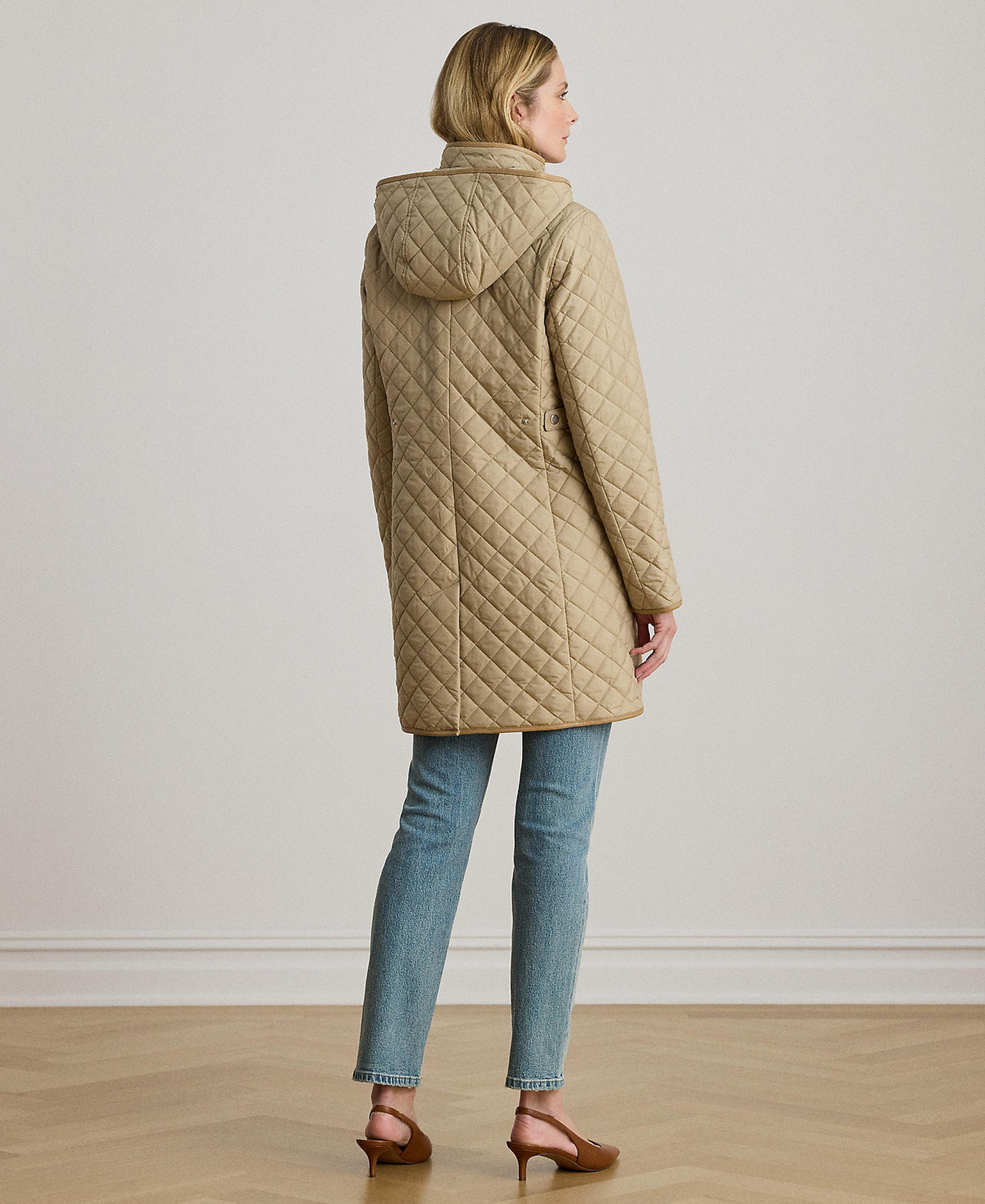Lauren Ralph Lauren Womens Hooded Quilted Faux-Suede-Trim Coat - New birch
