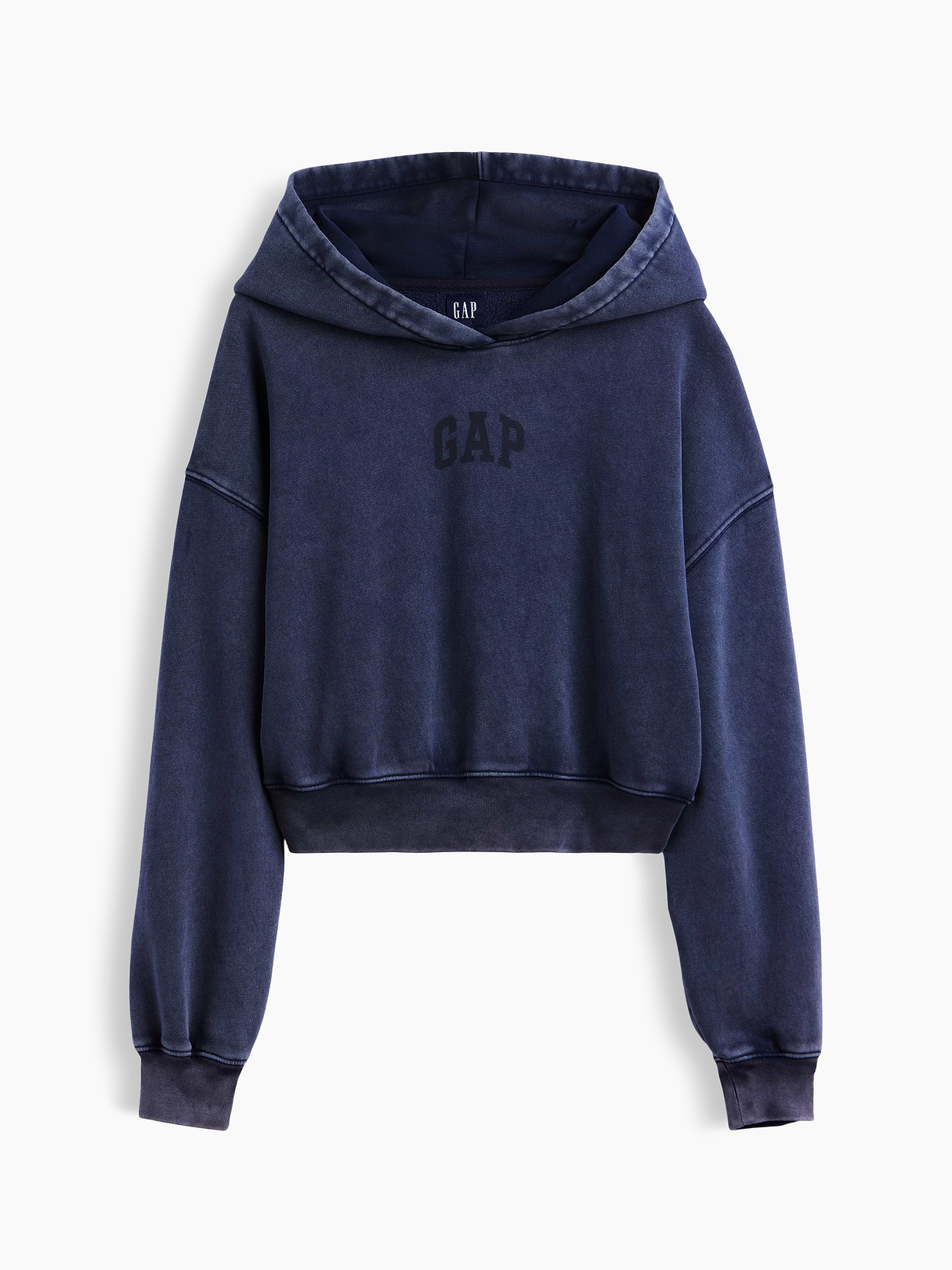 VintageSoft Crop Logo Hoodie - Tapestry navy blue wash